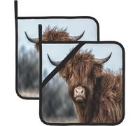Guantes de cocina, aislantes, gruesos, resistentes al calor, para asar a la parrilla, cocinar y hornear, paquete de 2. Fauna escocesa: vaca de las Highlands