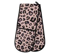 Guantes de horno dobles con estampado de leopardo: resistentes al calor y acolchados