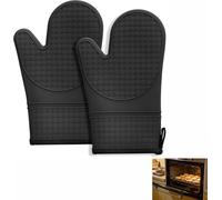 Guantes de Horno Resistentes al Calor, Guantes de Horno con Superficie Antideslizante de Silicona, 2 agarraderas de Silicona, Interior de algodón, Guantes de Silicona Negros para la Cocina