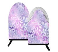 Guantes de horno y soporte para ollas resistentes al calor con estampado de leopardo púrpura y purpurina a 204.4 °C, guantes para hornear resistentes al calor, 24.1 cm x 15.2 cm, 2 unidades