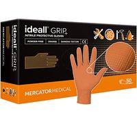 Guantes de nitrilo naranjas IDEALL GRIP+, talla: XXl - 50 unidades, Guantes de seguridad desechables sin talco, sin látex, guantes de nitrilo 2,5 veces más gruesos, textura de diamante