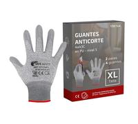 Guantes de Trabajo 2 Pares Talla XL - Anticorte Nivel 5 EN 388 Táctil | EPI categoría II · Hilo HPPE 13 · Fibra de vidrio · Sin silicona · Puño elástico · EN 388:2016