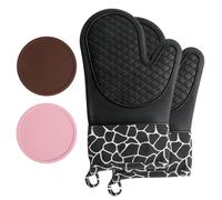 Guantes Horno Cocina, Juego de 1 Manoplas Horno Silicona y 2 Agarraderas, Manopla Resistente al Calor, Guantes Horno Profesional Grueso y Seguro para Cocinar y Hornear en la Cocina