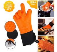 Guantes largos y gruesos de silicona, manoplas antideslizantes resistentes al calor para horno microondas, cocina, barbacoa, hornear, cocina, guantes para horno con costuras de lona 2Pcs Green