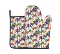 Guantes para El Horno Hojas De Palmera Tropical Hawaiana 2Pcs Oven Gloves | Non-Slip Manoplas Horno Resistente Calor Juego de Manoplas y agarraderas Para Parrilla Barbacoa Microondas