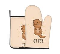 Guantes para El Horno Nutrias De Dibujos Animados, Suculentas 2Pcs | extra gruesos Oven Gloves Antideslizante Agarraderas de Cocina Para Parrilla Hornear Barbacoa