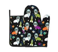 Guantes para El Horno Perros Corgi Galés, Astronautas Espaciales 2Pcs | Grueso Seguro Juego de Manoplas y agarraderas extra gruesos Agarraderas de Cocina Para Barbacoa Hornear Parrilla