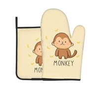 Guantes para El Horno Suculentas De Dibujos Animados De Monos 2Pcs | Grueso Seguro Agarraderas de Cocina Resistente Calor Manoplas Horno Para Parrilla Hornear Barbacoa