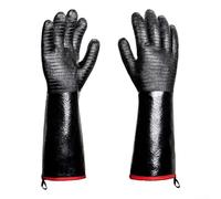 Guantes resistentes al calor para barbacoa, guantes de horno de neopreno extralargos de hasta 500.0 °C, protección de manos ignífuga, a prueba de aceite, para acampar y hoguera, color negro (pequeño)