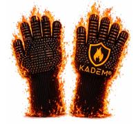 Guantes unisex de aramida, resistentes al calor hasta 800 °C, resistentes al fuego, antideslizantes, llama dorada L/XL