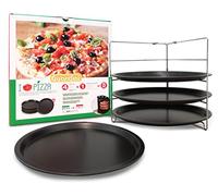 Guardini, Juego de 4 moldes para pizza Ø 28 cm + 1 rejilla, Acero con revestimiento antiadherente, Negro, Made in Italy, Línea Pizza&Mania