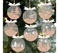 GuassLee 16 Adornos Colgantes de Invierno - Recortes de Navidad acrílicos de Madera 3D, Reno, muñeco de Nieve, Copos de Nieve, Adornos para árbol de Regalo, Suministros de Fiesta