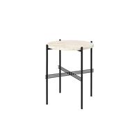 GUBI Mesa auxiliar TS Round Natural white travertine. ø40. base negra