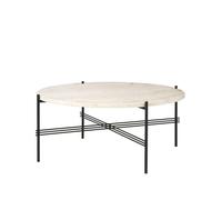 GUBI Mesa de centro TS Round Natural white travertine. ø80. base negra