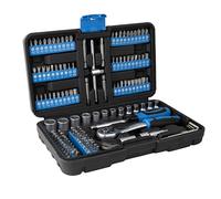 Güde 39001 GSB 130 - Juego de llaves de vaso y puntas (130 piezas, acero al cromo vanadio, en práctica caja de almacenamiento), color azul y negro