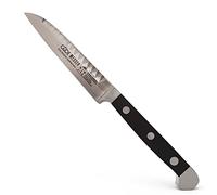 Güde Solingen - Cuchillo rebanador de filo ondulado, 9 cm, POM negro, ALPHA - doble virola, Hecho a mano en Alemania