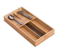 guiogc Organizador de cubiertos de bambú, organizador de cajones de cubiertos de cocina, soporte para bandeja de utensilios, bandeja de cubiertos para cucharas, tenedores, cuchillos