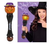 GUIRCA | Varita Calabaza con Pompas Luz y Sonido para Halloween, Varita Mágica Decorativa, Diseño Negro y Naranja con Sombrero Morado, Ideal para Fiestas y Disfraces Terroríficos Black, orange