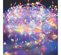 Guirnalda a pilas fija 100 leds cable color plata luz multicolor 1,5m