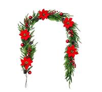 Guirnalda artificial de 1,5 m con diseño de flor de pascua, color rojo | Guirnalda de abeto de Navidad para interior de mesa, ventana, repisa de chimenea, buzón, fiesta, cocina, estantería, puerta