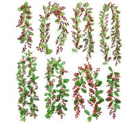 Guirnalda artificial de bayas de Navidad con hojas y frutas realistas para decoración navideña, coronas, mantel, centros de mesa (modelo)