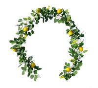 Guirnalda artificial de limón con hojas de eucalipto de imitación de vid, planta decorativa para el hogar, boda, fiesta, decoración de vacaciones, 5.74/6.5 pies (estilo 2: 6.5 pies)