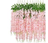 Guirnalda de Flores Artificiales de glicinia, 12 Piezas, Flores Falsas de Seda de 3.6 pies, para Interiores y Exteriores, hogar, jardín, Navidad, Boda, decoración de Fiesta (Rosa)