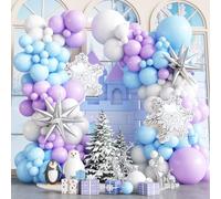 Guirnalda de globos de Frozen para decoración de cumpleaños, guirnalda de globos, decoración de invierno, azul y lila con copo de nieve, plata, explosión, estrella, globos para niñas, cumpleaños, baby