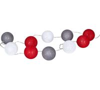 Guirnalda de luces LED, 10 unidades, con bolas de 6 cm de diámetro, adornos tipo farolillos, material: algodón. Colores: rojo, gris y blanco. Ideal para decoración