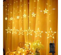 Guirnalda de luces LED con 12 estrellas LED – Iluminación navideña con temporizador – 138 LEDs, 31 V, luz blanca cálida, 8 modos – Guirnalda de luces resistente al agua para Navidad