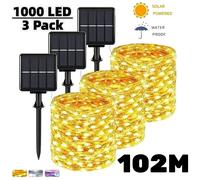 Guirnalda de luces LED solares de 102m/52m/32m/22m/12m/7m, lámpara de adorno para exteriores, luz de hadas para jardín, decoración de lámpara Solar para fiesta de Navidad