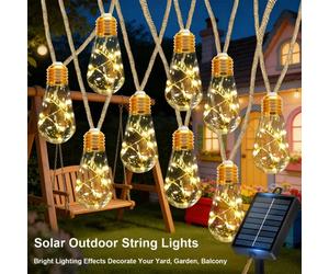 Guirnalda de luces LED solares de 16/10 LED con forma de cuerda de cáñamo, luces decorativas impermeables para exteriores con 8 modos para decoración de patio, jardín y fiestas