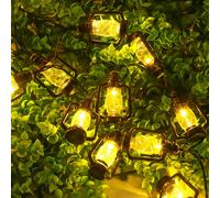 Guirnalda de luces LED solares vintage de 16 pies con forma de lámpara de aceite, luces cálidas decorativas de Halloween y Navidad para patio, , iluminación vintage para exteriores