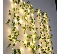 Guirnalda de luces para decoración del hogar, guirnalda de luces con batería para árbol de Navidad, vid Artificial, hojas verdes y flores