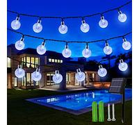 Guirnalda de luces solares, 59 pies, 100 luces LED, luces solares de jardín de hadas impermeables, 8 modos, luces de balcón para interiores y exteriores, para Navidad, dormitorio, patio, cenador y