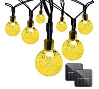 Guirnalda de luces solares impermeables con forma de globo, 13,7 metros (45 pies), 60 LED, colgantes de bola de cristal, ideal para patios,