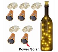 Guirnalda de luces solares para botellas de vino, 20LED, alambre de cobre Solar, luces de hadas con forma de corcho, lámpara navideña para decoración de jardín, fiesta de boda