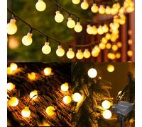 Guirnalda de luces solares para exteriores, 12 m, 100 globos LED solares, 8 modos, IP65, impermeable, color blanco cálido, decoración para exteriores, jardín, balcón, árboles, terrazas, Navidad