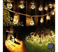 Guirnalda de luces solares para exteriores, cuerda vintage de cáñamo de 20 pies, luces solares de patio, impermeable, color blanco cálido, con 8 modos, 16 bombillas inastillables para jardín, valla,