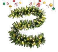 Guirnalda de Navidad con luces, decoración de guirnalda de pino iluminada, guirnalda de vegetación que funciona con pilas, luces de Navidad con pino para jardines, porches