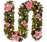 Guirnalda de Navidad con vid de frutas, color rojo y dorado, 2,7 metros de largo, plástico, impermeable, decoración personalizable para mantel, barandilla interior y exterior (rosa)