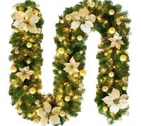 Guirnalda de Navidad con vid de frutas, color rojo y dorado, 2,7 metros de largo, plástico, impermeable, decoración personalizable para mantel, barandilla interior y exterior (dorado)