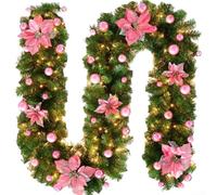 Guirnalda de Navidad de 2,7 m, decoración de vid de bayas rojas, vegetación artificial de 9 pies para barandilla de chimenea, corona de Navidad al aire libre alternativa con (rosa)