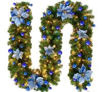 Guirnalda de Navidad de 2,7 m, decoración de vid de bayas rojas, vegetación artificial, impermeable, flexible, plástico para mantel, barandilla, interior, exterior, fiesta, casa de vacaciones (azul)