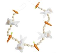 Guirnalda de Pascua de fieltro de conejo y zanahoria, decoración vibrante para el hogar con cuentas de madera, colgante de corona de primavera caprichosa, ligera, 1 metro para mantel