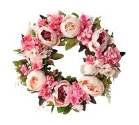 Guirnalda de peonía de flores artificiales, Guirnalda para puerta delantera de 4 estaciones con coloridas hojas verdes de peonía, Coronas románticas de inauguración de la casa para decoraciones de par