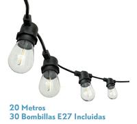 Guirnalda luces exterior verbena 20m 30xe27led 30w 4000k bombillas ree