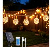 Guirnalda Luminosa Solar Exterior 8M,Guirnalda Luminosa Solar Exteriores con 16 Bombillas,LED Guirnalda Luces Solares con Función de Memoria,para Jardín, Patio, Bodas,Café, Fiesta, Terraza