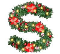 Guirnalda Navidad 2.7M con 30 Luces LED y Temporizador, Artificial de PVC Estilo Pino/Abeto, Impermeable para Interior/Exterior, Decoración de Chimenea, Escalera, Puerta para Fiestas Navideñas