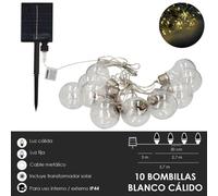 Guirnalda solar 10 bombillas / 50 micro leds luz calida. bateria recargable uso en exteriores / interiores ip44